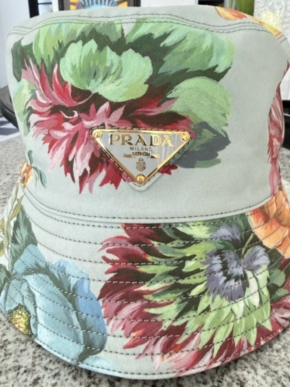 PRADA Bucket Hat Floral Pattern Multicolor Size: L